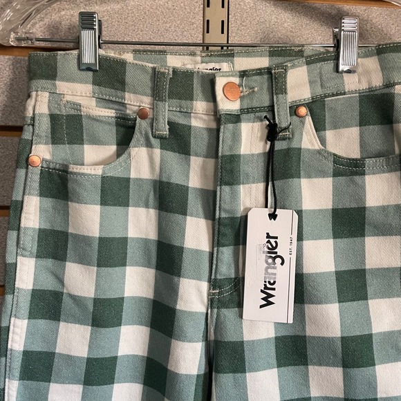NWTS Wrangler WROCK 672 Green White Gingham Plaid Flare Jeans Size 26 VTG look‎ - Picture 3 of 7